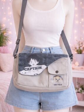 One Piece Luffy Anime Crossbody Bag Canvas Streetwear Y2K Cute Shoulder Bag